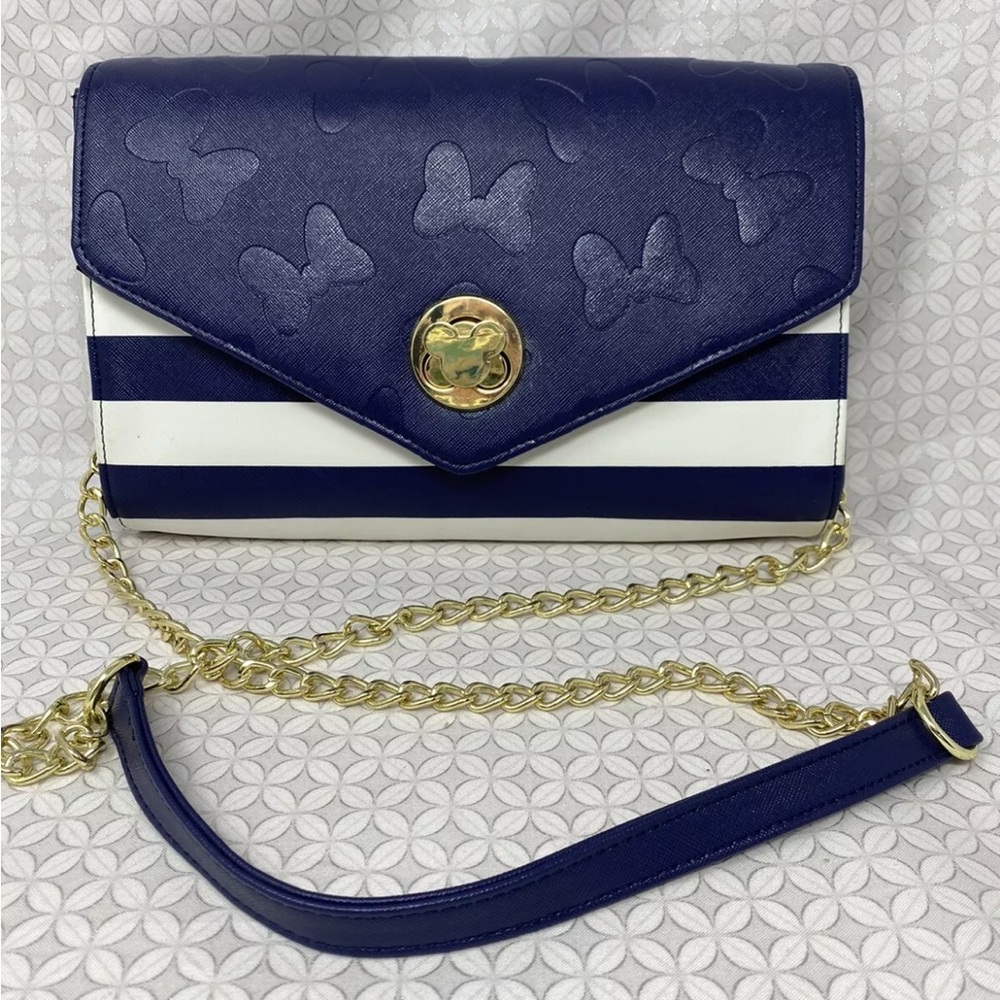 Disney Parks Boutique Nautical White+Blue Striped Minnie+Mickey Mouse Purse
